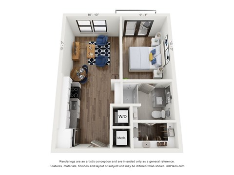 Floor plan for studio, 1 bath, 546 sqft